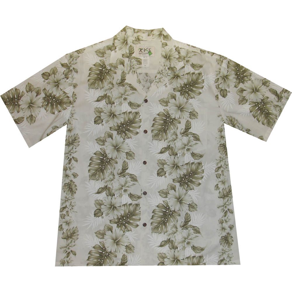 AL-434W- Orchid Hibiscus Panel White Aloha Shirt