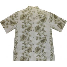 AL-434W- Orchid Hibiscus Panel White Aloha Shirt