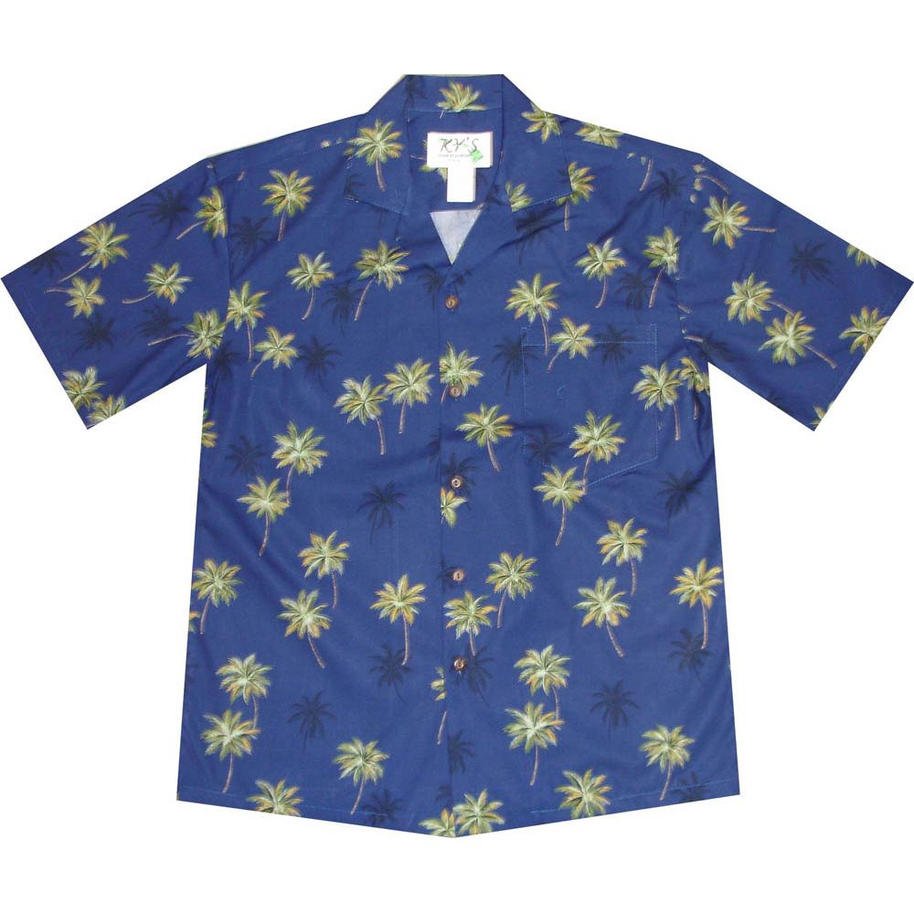 AL-435NB- Palm Trees Navy Aloha Shirt