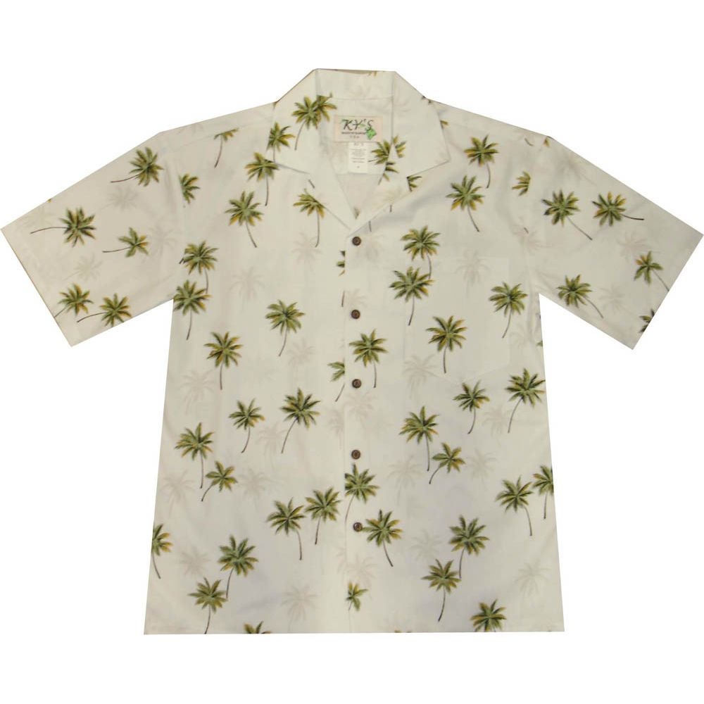 AL-435W- Palm Trees White Aloha Shirt