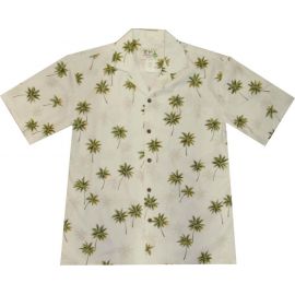 AL-435W- Palm Trees White Aloha Shirt