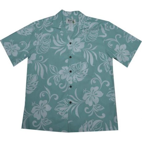 AL - 486G - Classic Hibiscus Green Aloha Shirt