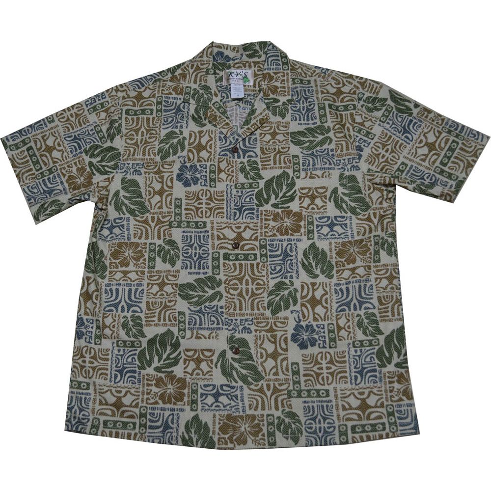 AL521G -Mystical Tapa Green Aloha Shirt