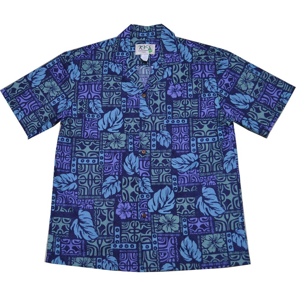 AL-521 NB-Mystical Tapa Navy Aloha Shirt