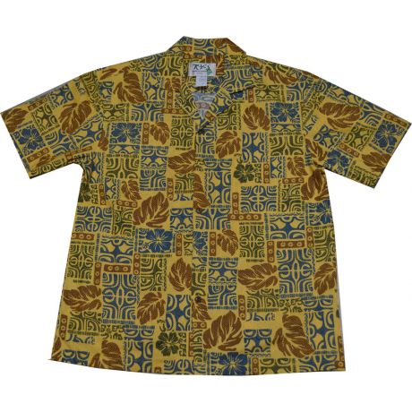 AL521Y - Mystical Tapa Yellow Aloha Shirt