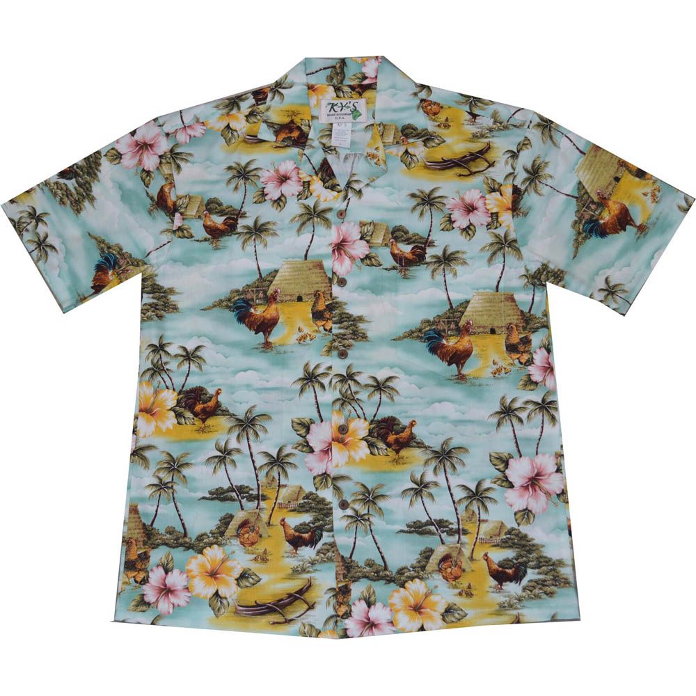 AL - 525G - Pali Lookout Rooster Green Aloha Shirt