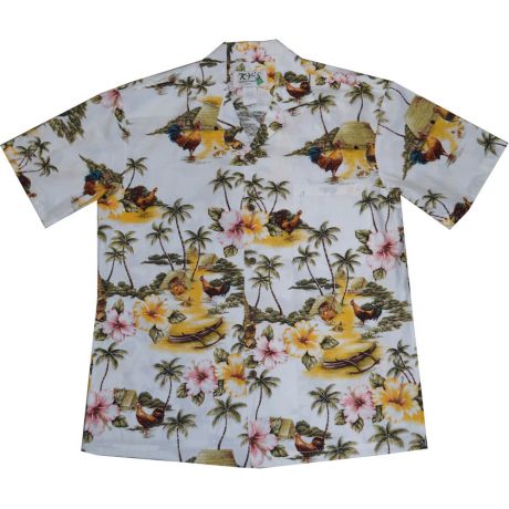 AL-525W - Pali Lookout Rooster White Aloha Shirt