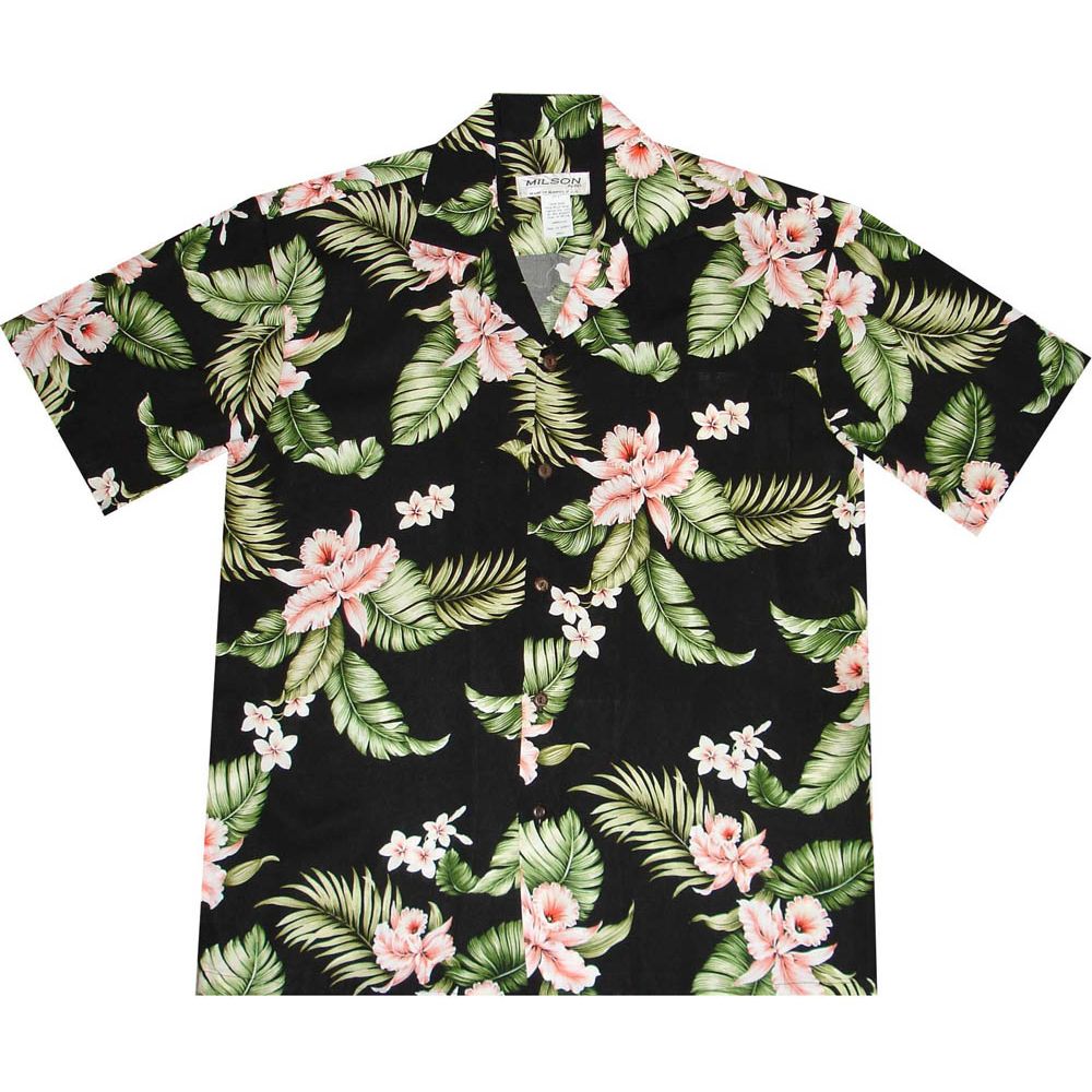 AL-812BP- Palolo Coral Orchid Black Rayon Mens Aloha Shirt