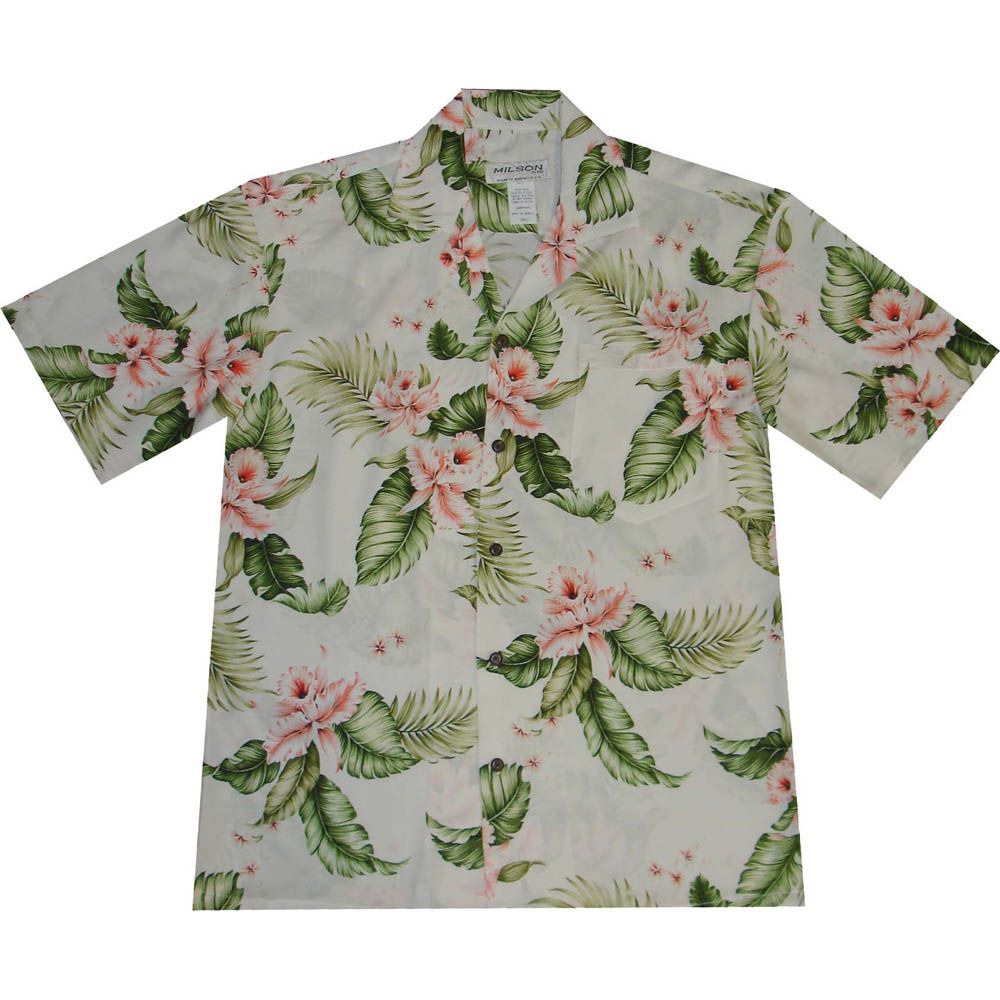 AL-812WP- Palolo Coral Orchid White Pink Rayon Mens Aloha Shirt