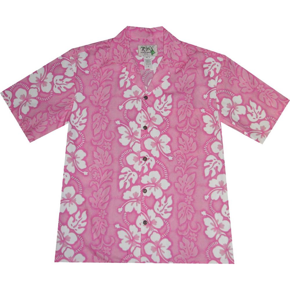 AL-213P-White Hibiscus Panel Pink Cotton Mens Hawaiian Shirt
