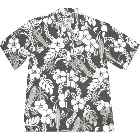 AL-300B-Lei Hibiscus Black Cotton Mens Hawaiian Shirt