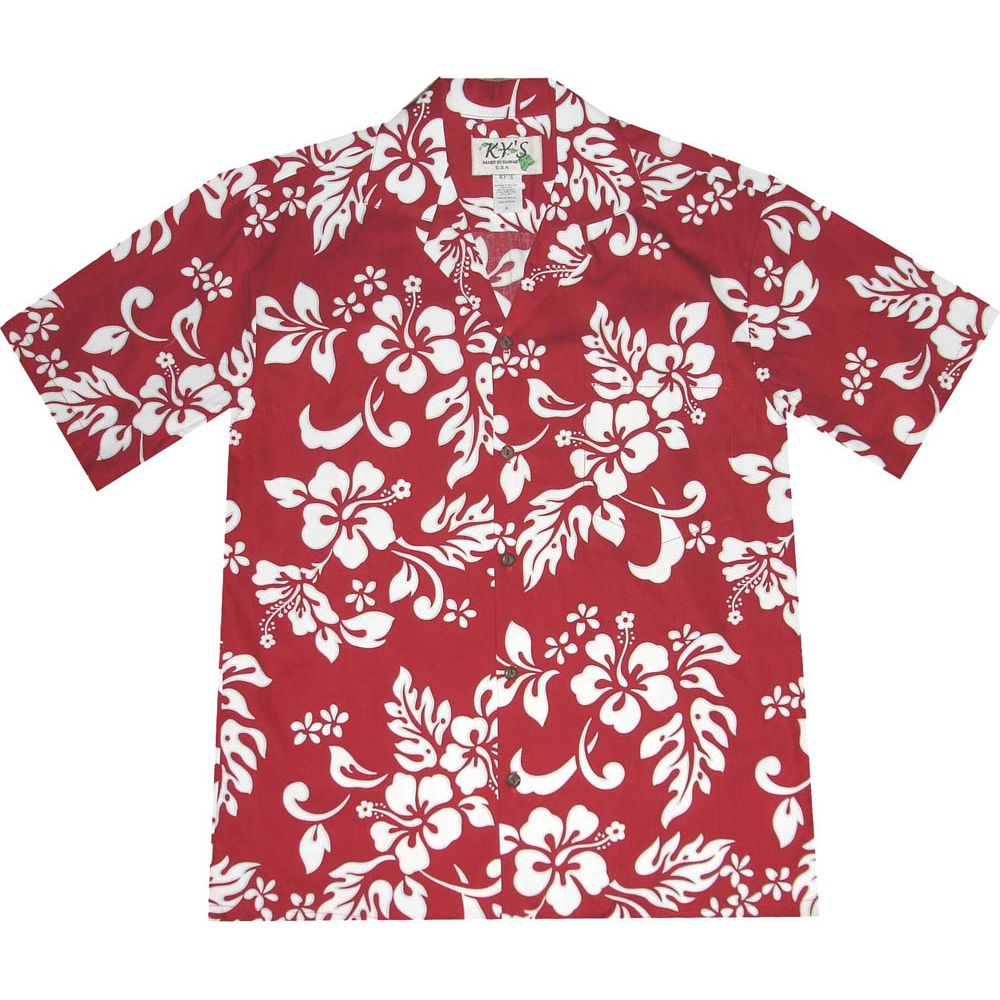 AL-354R- Original Hibiscus Red Cotton Mens Hawaiian Shirt