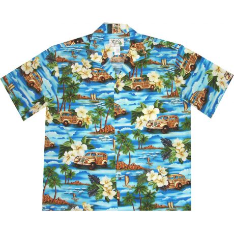 AL-404BL- Woody Island Blue Aloha Shirt