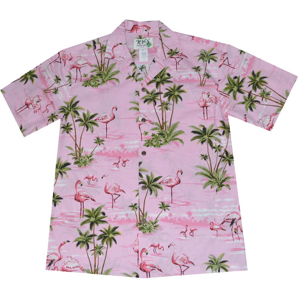 AL-406P- Pink Flamingo Island Pink Aloha Shirt
