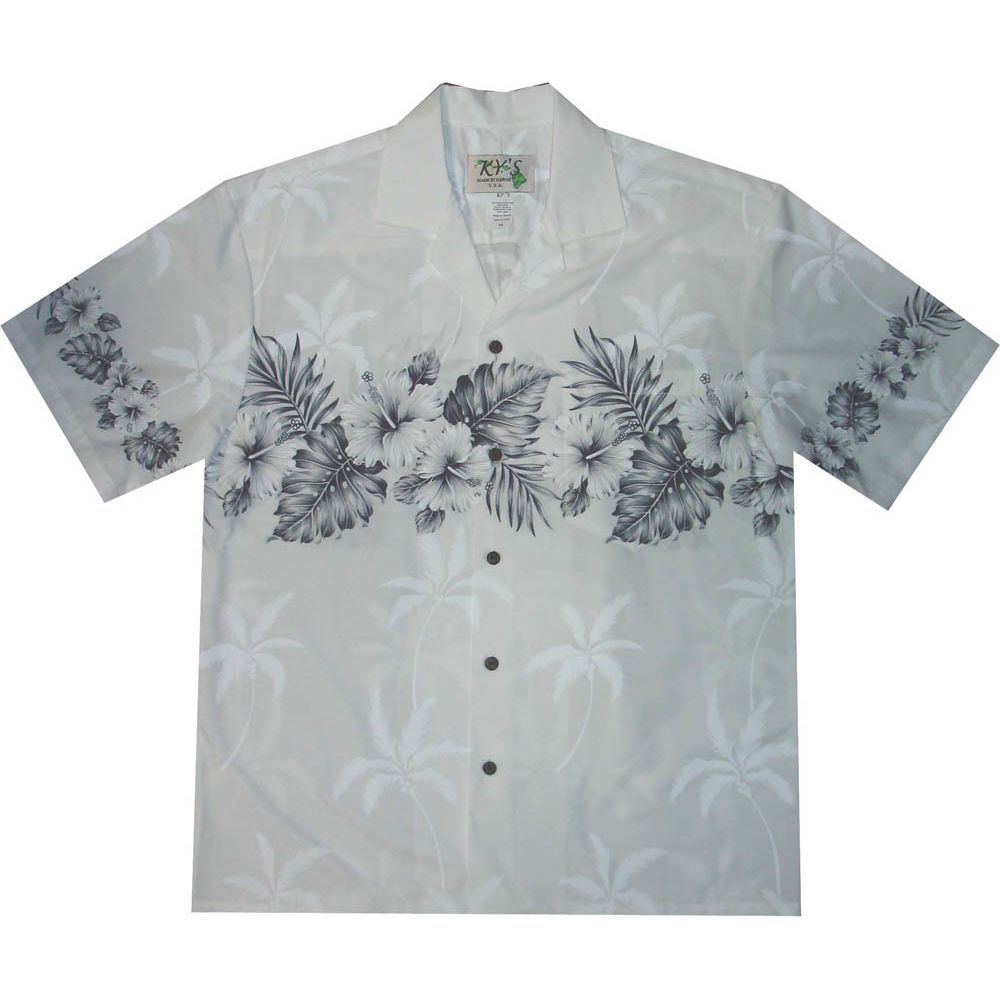AL-412 WB Vintage-Hibiscus-Chest-Band-White-Hawaiian-Shirt