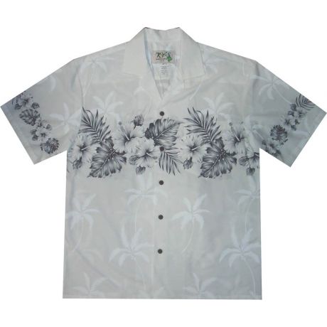 AL-412 WB Vintage-Hibiscus-Chest-Band-White-Hawaiian-Shirt