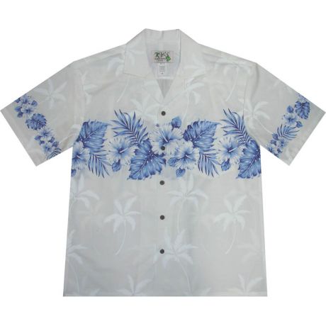 AL-412 WN Vintage-Hibiscus-Chest-Band-White-Hawaiian-Shirt
