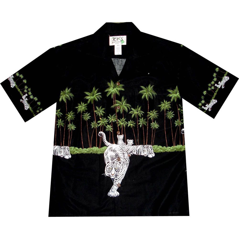 AL-416B -Big and Tall Mens Tiger Black Hawaiian Shirt