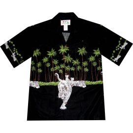 AL-416B -Big and Tall Mens Tiger Black Hawaiian Shirt