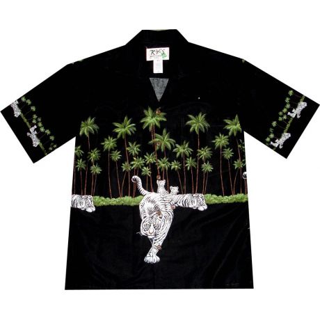 AL-416B -Big and Tall Mens Tiger Black Hawaiian Shirt