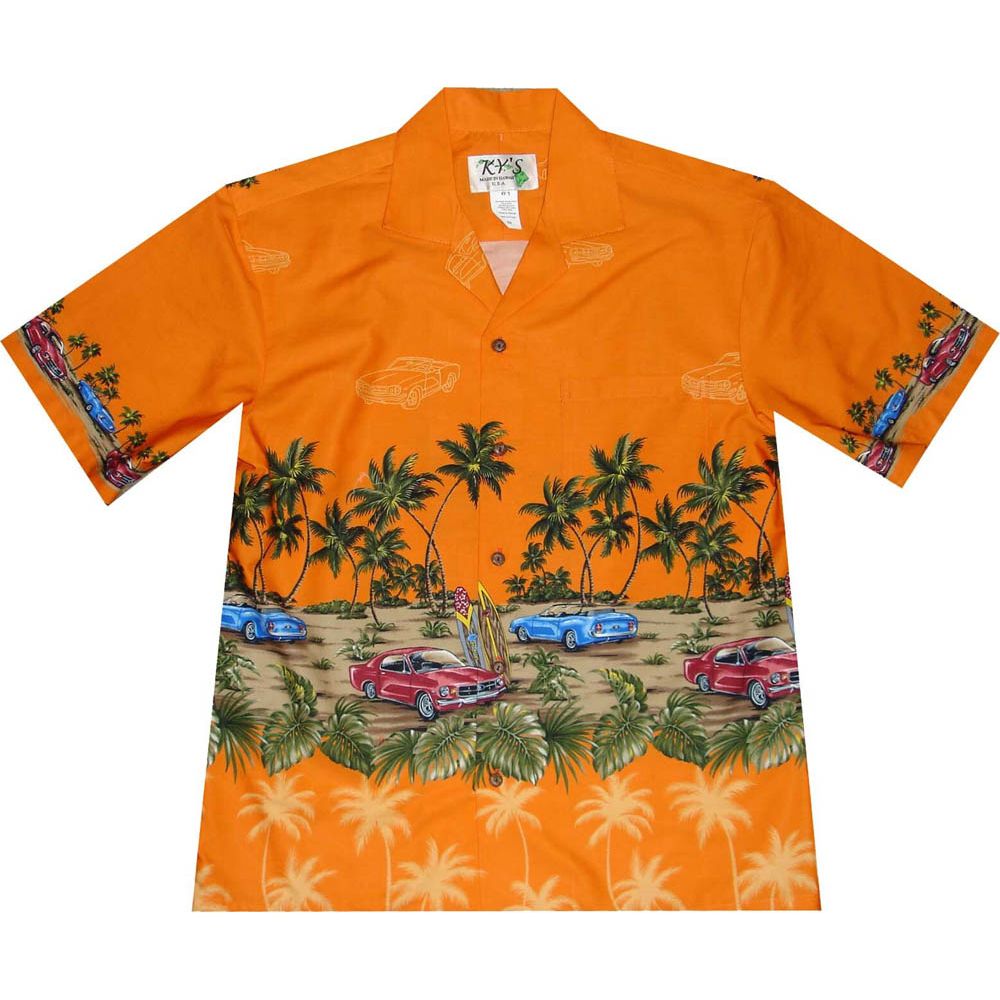 AL-418OR-Big and Tall Mens Old Car Collection Hawaiian Shirt