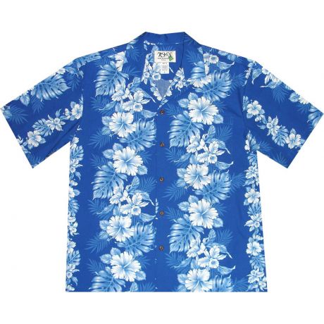 AL-434NB- Orchid Hibiscus Panel Navy Blue Aloha Shirt