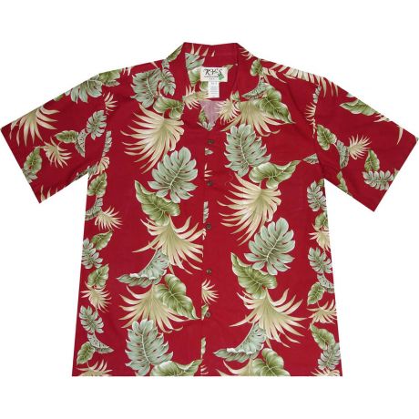 AL-438R- Hawaii Leaf Panel Red Aloha Shirt