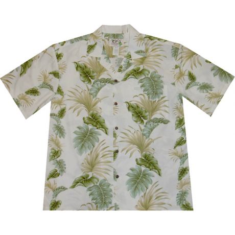 AL-438W-Hawaii Leaf Panel White Aloha Shirt