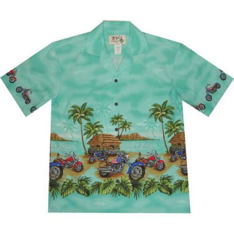 AL-445 G Motorcycle-Village-Green-Hawaiian-Shirt