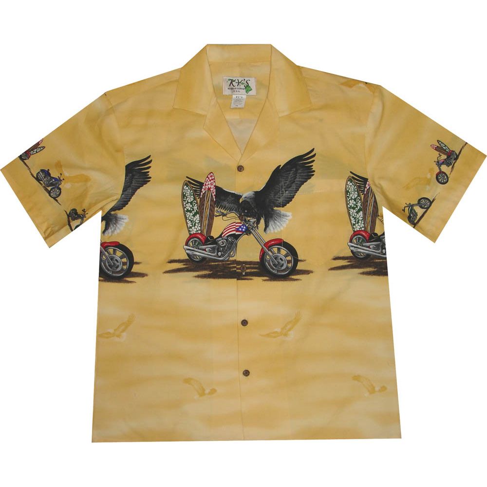 AL-446 Y Eagle-Chest-Band-Yellow-Hawaiian-Shirt