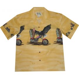 AL-446 Y Eagle-Chest-Band-Yellow-Hawaiian-Shirt