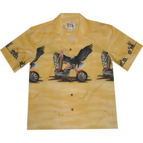 AL-446 Y Eagle-Chest-Band-Yellow-Hawaiian-Shirt