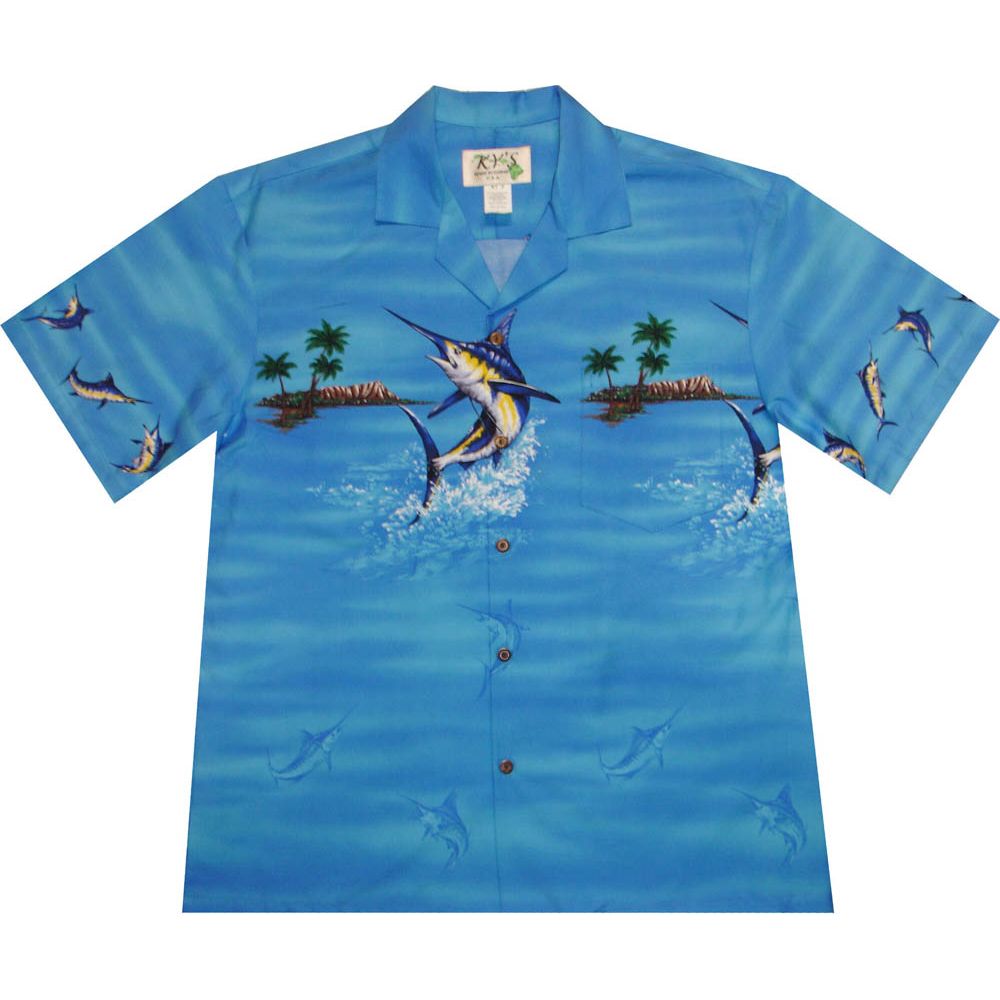 AL448-Big and Tall Mens Marlin Island Hawaiian Shirt