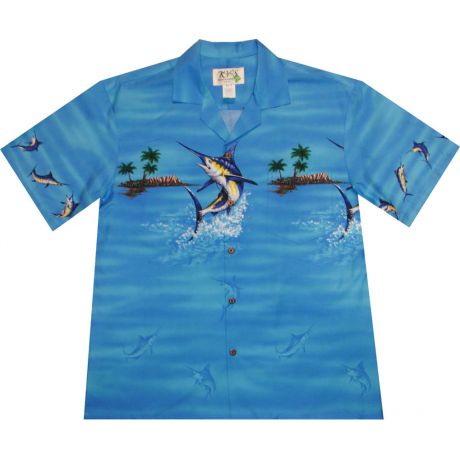 AL448-Big and Tall Mens Marlin Island Hawaiian Shirt