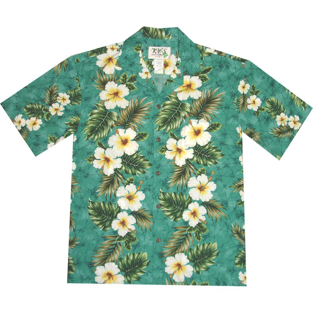 AL-449G-Hibiscus Panel Green Aloha Shirt