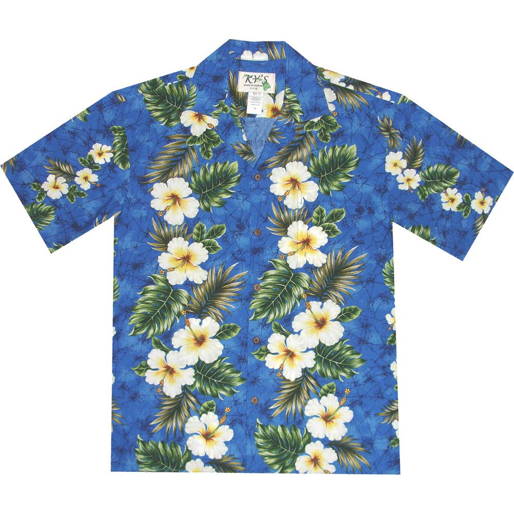 AL-449NB-Hibiscus Panel Navy Blue Aloha Shirt