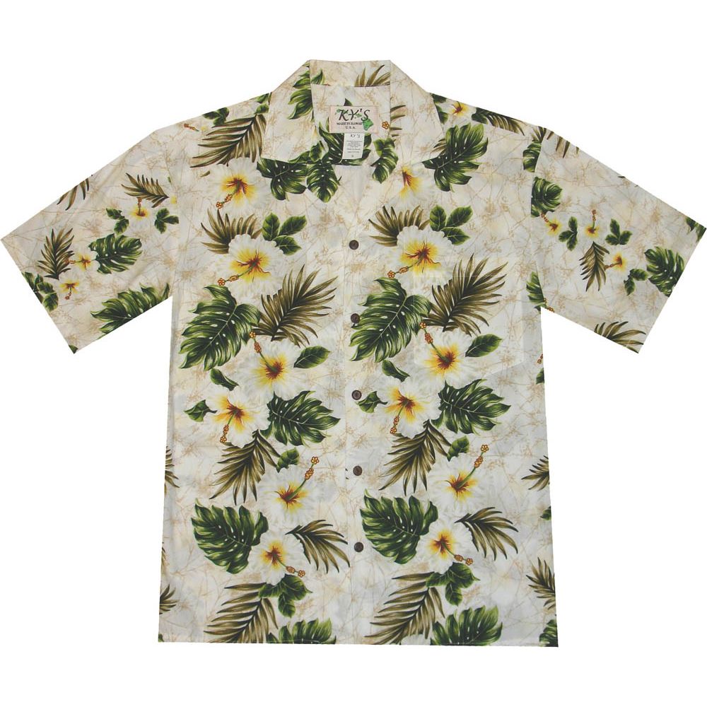 AL-449W-Hibiscus Panel White Aloha Shirt
