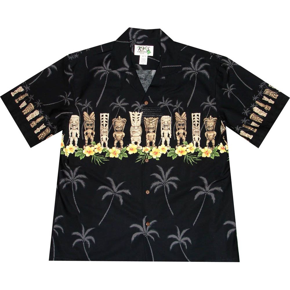 AL-451 B Tiki-Chest-Band-Black-Hawaiian-shirt