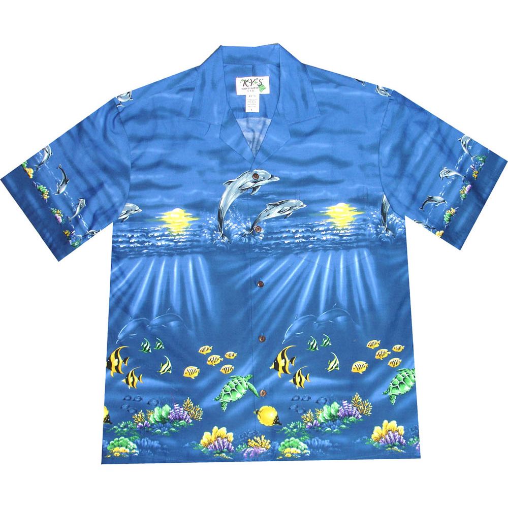 AL-452 NB Dolphin-Ocean-Chest-band-Navy-Hawaiian-Shirt