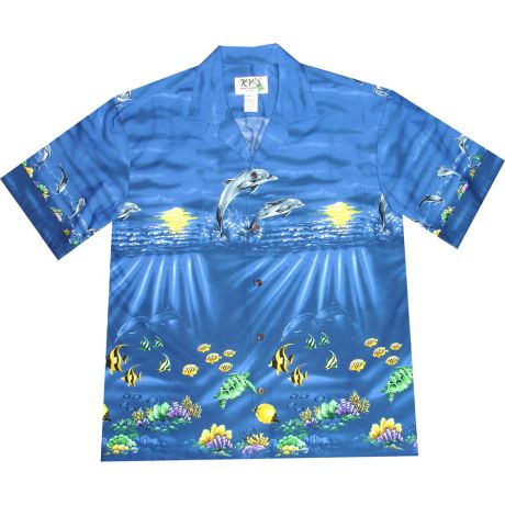 AL-452 NB Dolphin-Ocean-Chest-band-Navy-Hawaiian-Shirt