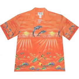 AL-452 OR Dolphin-Ocean-Chest-band-Orange-Hawaiian-Shirt