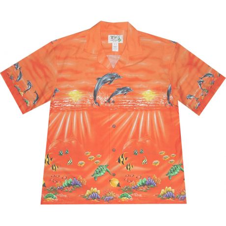 AL-452 OR Dolphin-Ocean-Chest-band-Orange-Hawaiian-Shirt