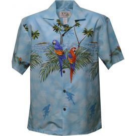 AL-453 AQ-Parrot Island Aqua Cotton Mens Aloha Shirt