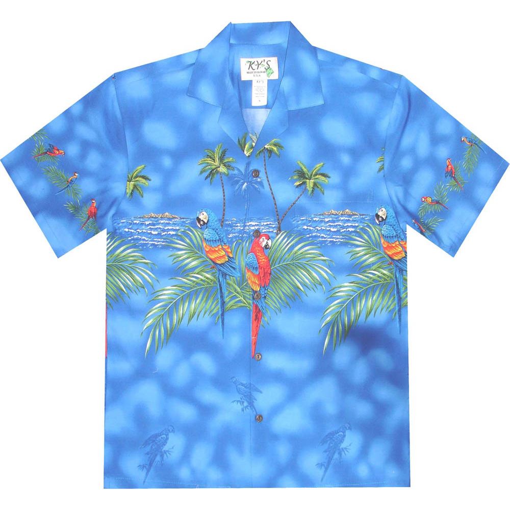 AL-453 BL Parrot-Island-Chest-Band-Blue-Hawaiian-Shirt