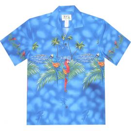 AL-453 BL Parrot-Island-Chest-Band-Blue-Hawaiian-Shirt