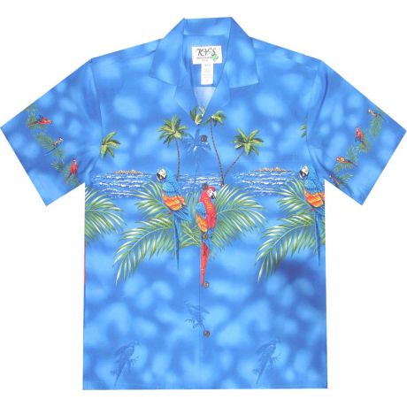AL-453 BL Parrot-Island-Chest-Band-Blue-Hawaiian-Shirt