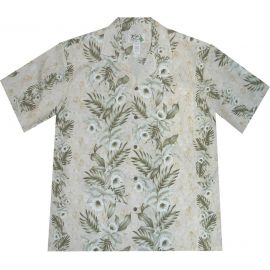 AL-456CR - Pern Orchid Panel Cream Aloha Shirt