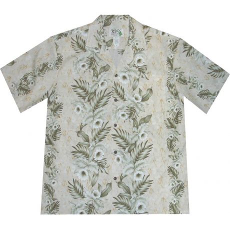 AL-456CR - Pern Orchid Panel Cream Aloha Shirt