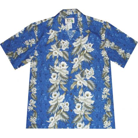 AL-456NB - Pern Orchid Panel Navy Aloha Shirt