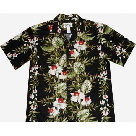 AL-465 B-Bamboo Panel Black Aloha Shirt